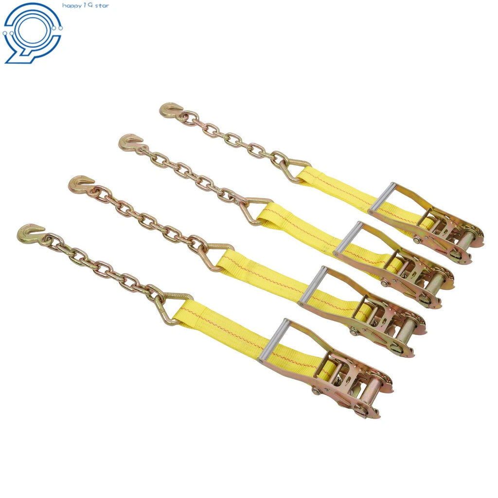 Set of 4 Ratchet Straps 2 Inch x 30 Foot G70 Chain 10000LBS Break Strength