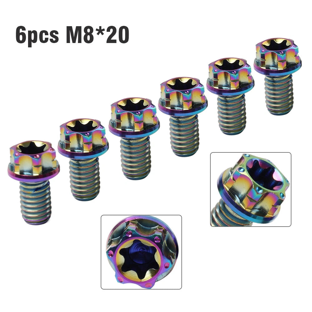 Set of 6 Titanium M8x20mm Torx Head Flange Bolts for Motorcycle