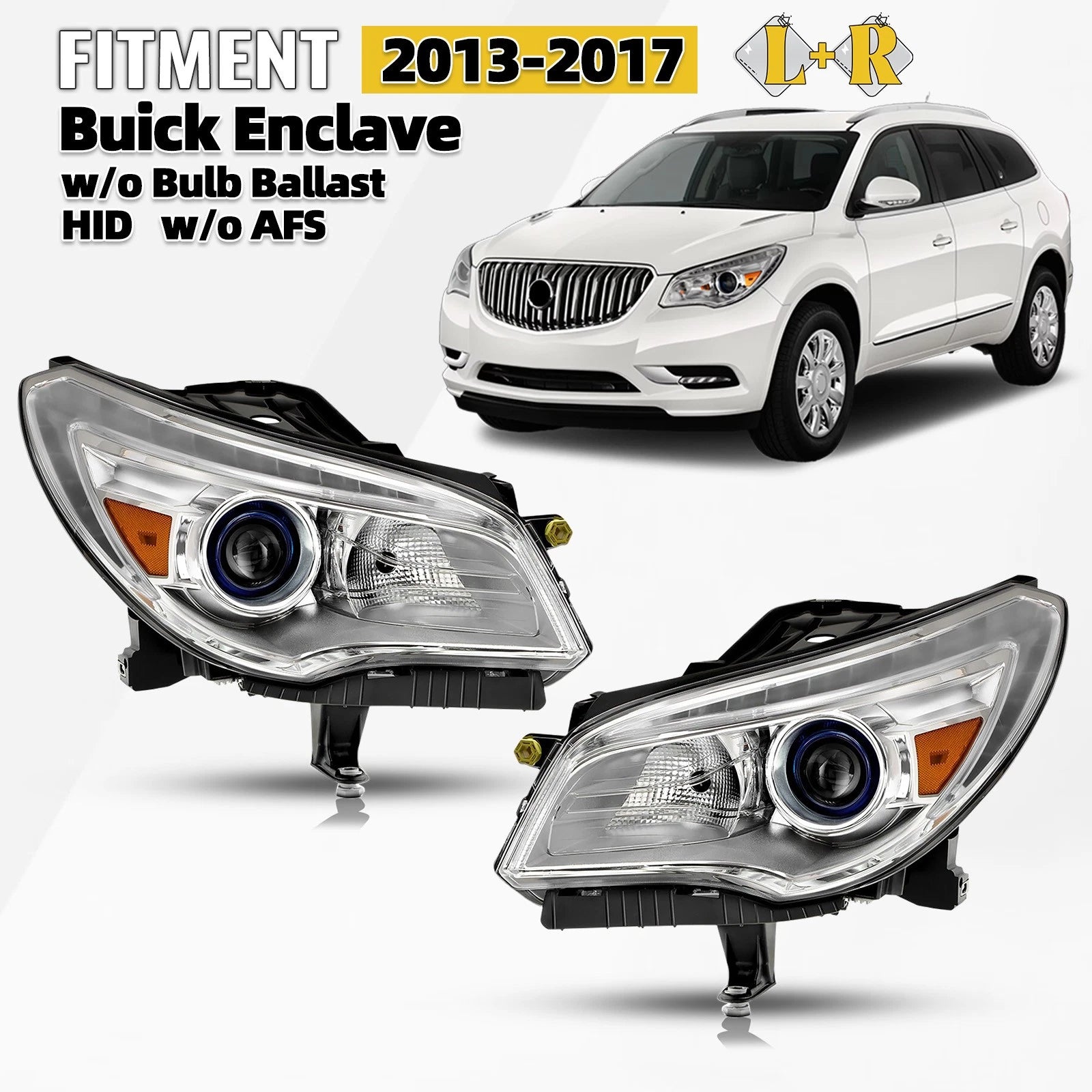 HID/Xenon Headlight Left+Right Pair for Buick Enclave (2013–2017)