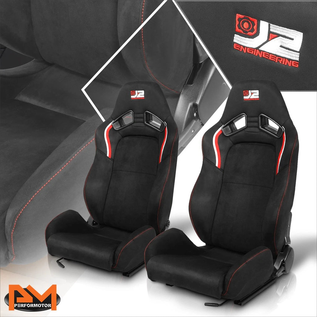 Reclinable Racing Bucket Seats Pair for J2 Engineering (Red/White Trim)
