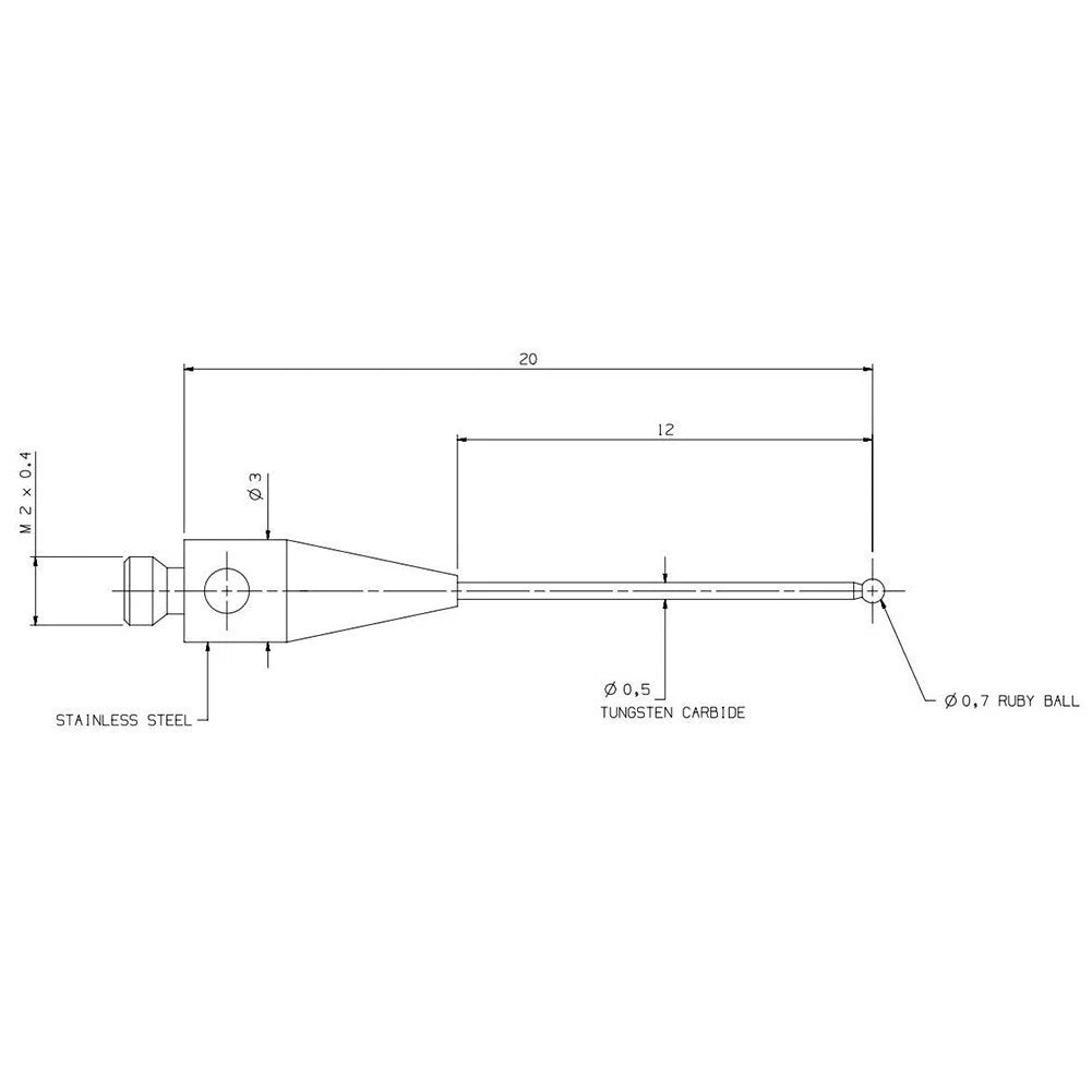 CMM Probe Stylus A50030577 for (0-7mm Ball, 20mm Length)