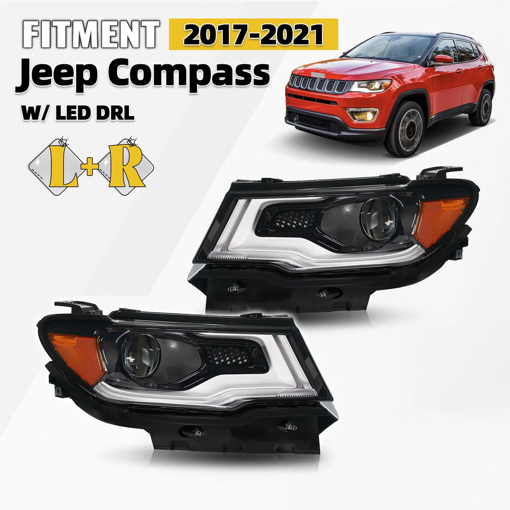 HID/Xenon Headlight Set with LED DRL for Jeep Compass (2017–2021)