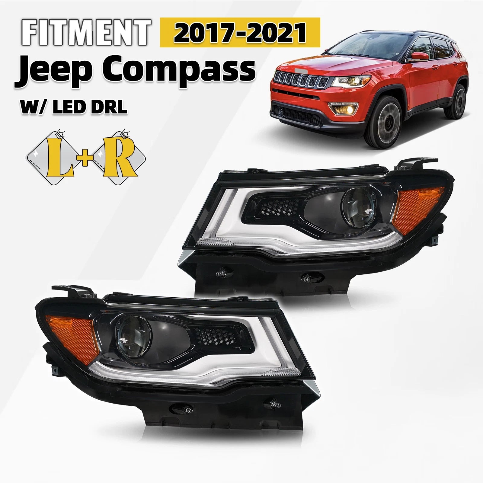 HID/Xenon Headlight Set with LED DRL for Jeep Compass (2017–2021)