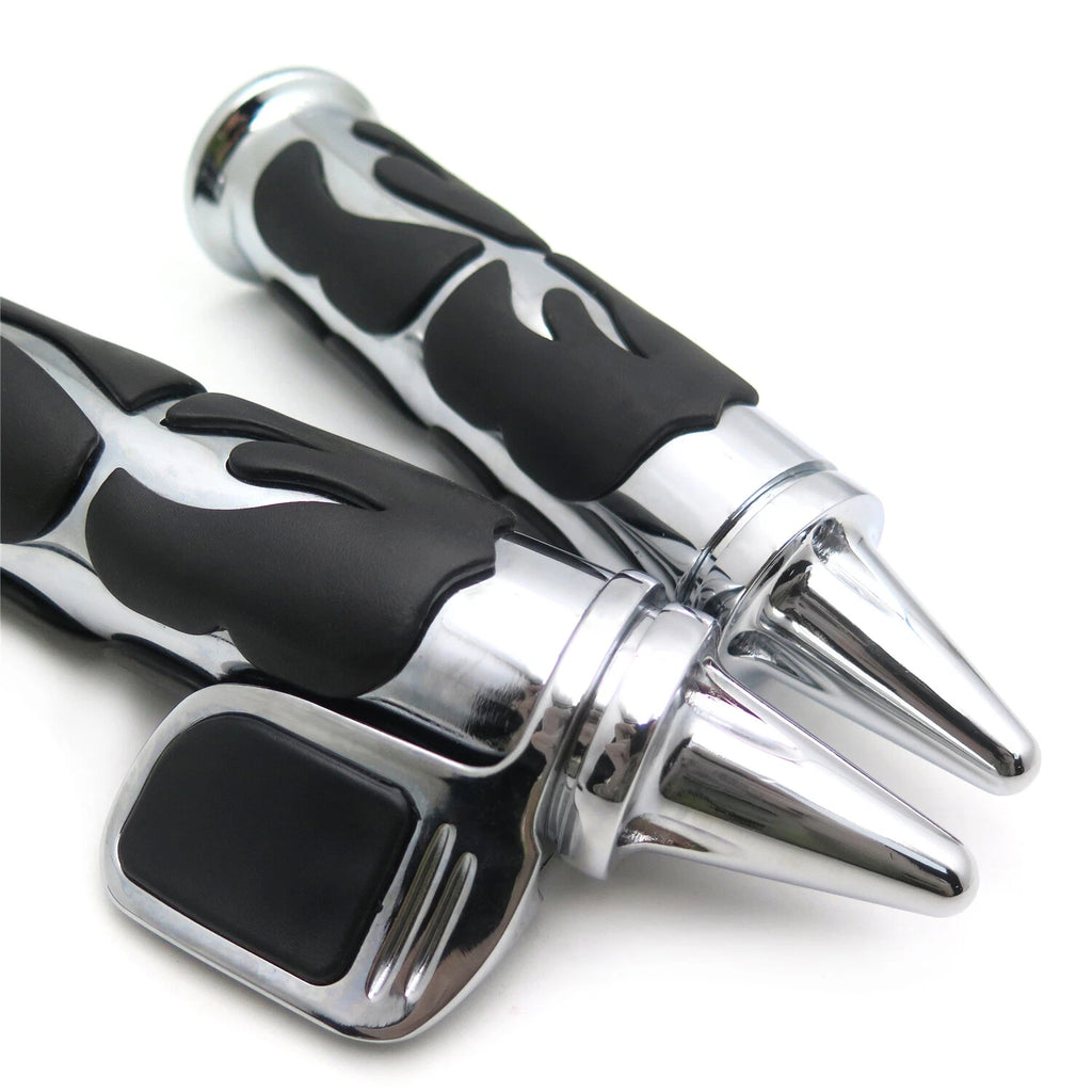 Chrome Flame Spike Handle Bar Grip 7/8" for Honda Suzuki Kawasaki
