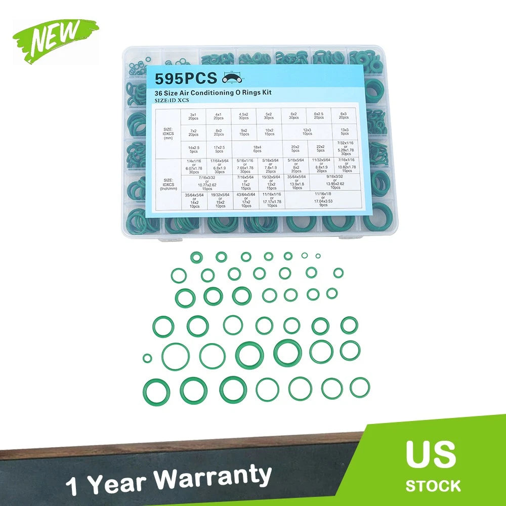 595 Pcs Air Conditioning O Ring Kit for Various Makes Models (YYYY–YYYY)