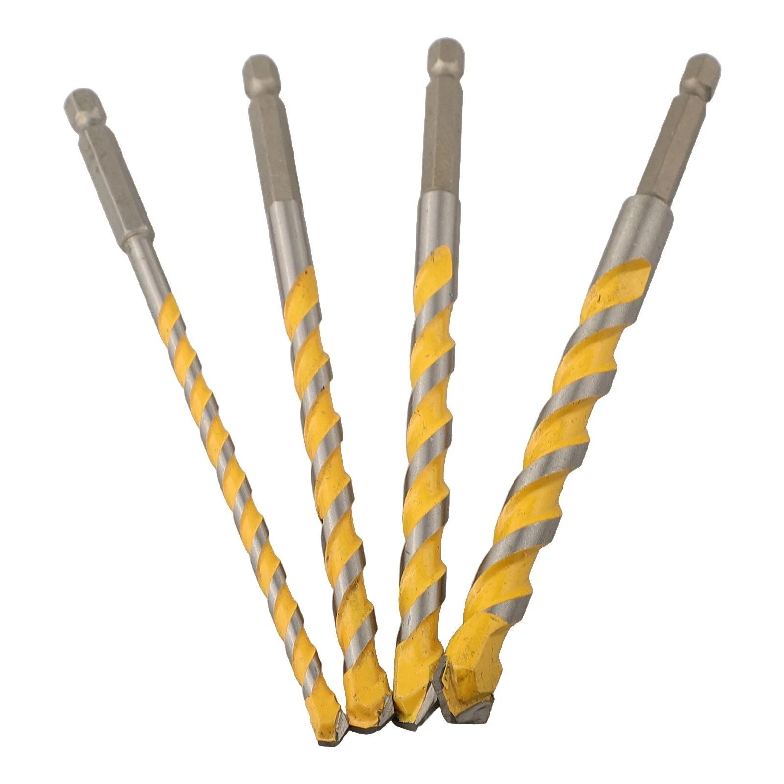 Set of 4 carbide drill bits for tiles and walls with hex shank