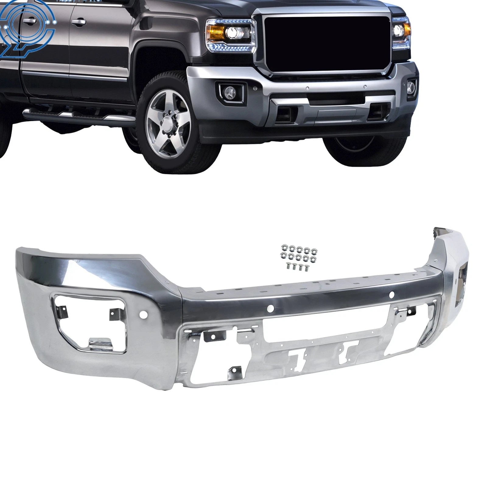 Chrome Front Bumper for GMC Sierra 2500HD (2015–2019) with Sensor Hole