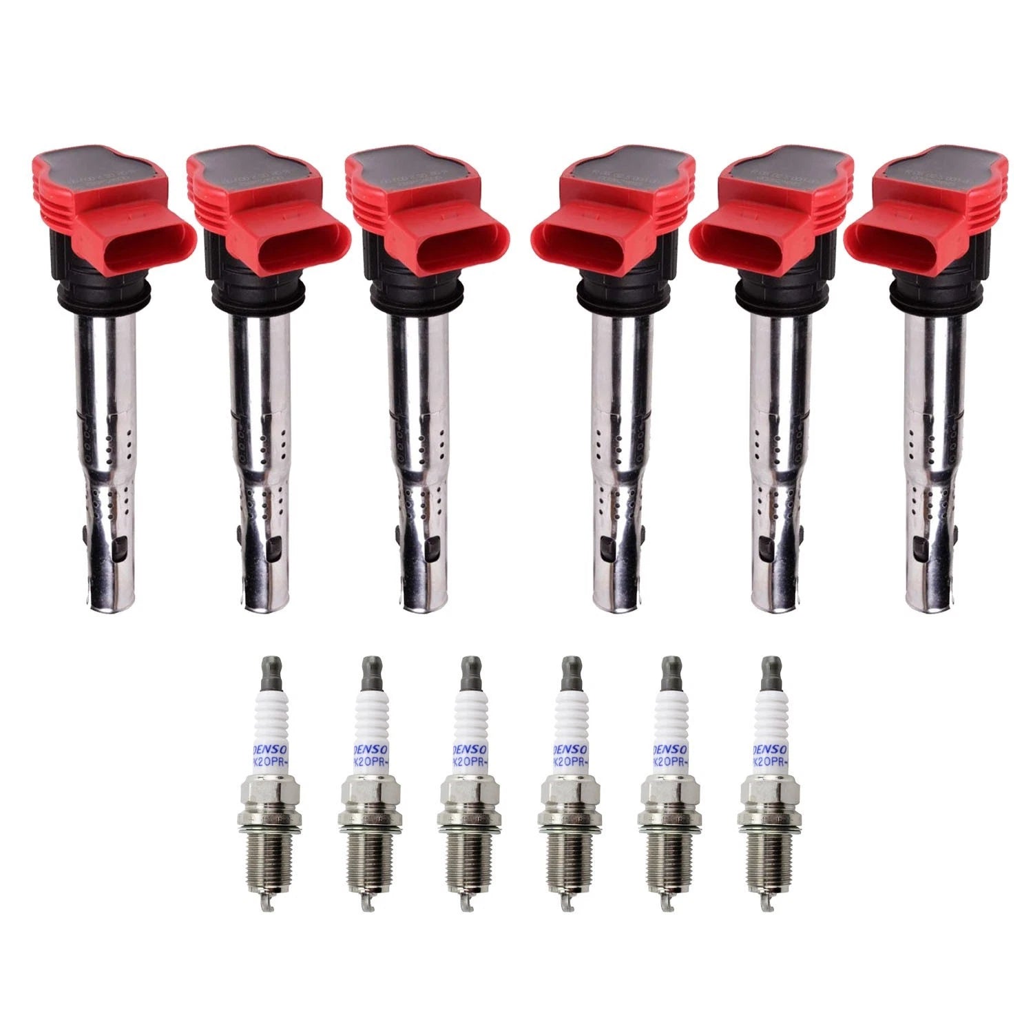 Set of 6 Ignition Coils & Denso Platinum Spark Plugs for Audi Q5 S5 (2009–2017)