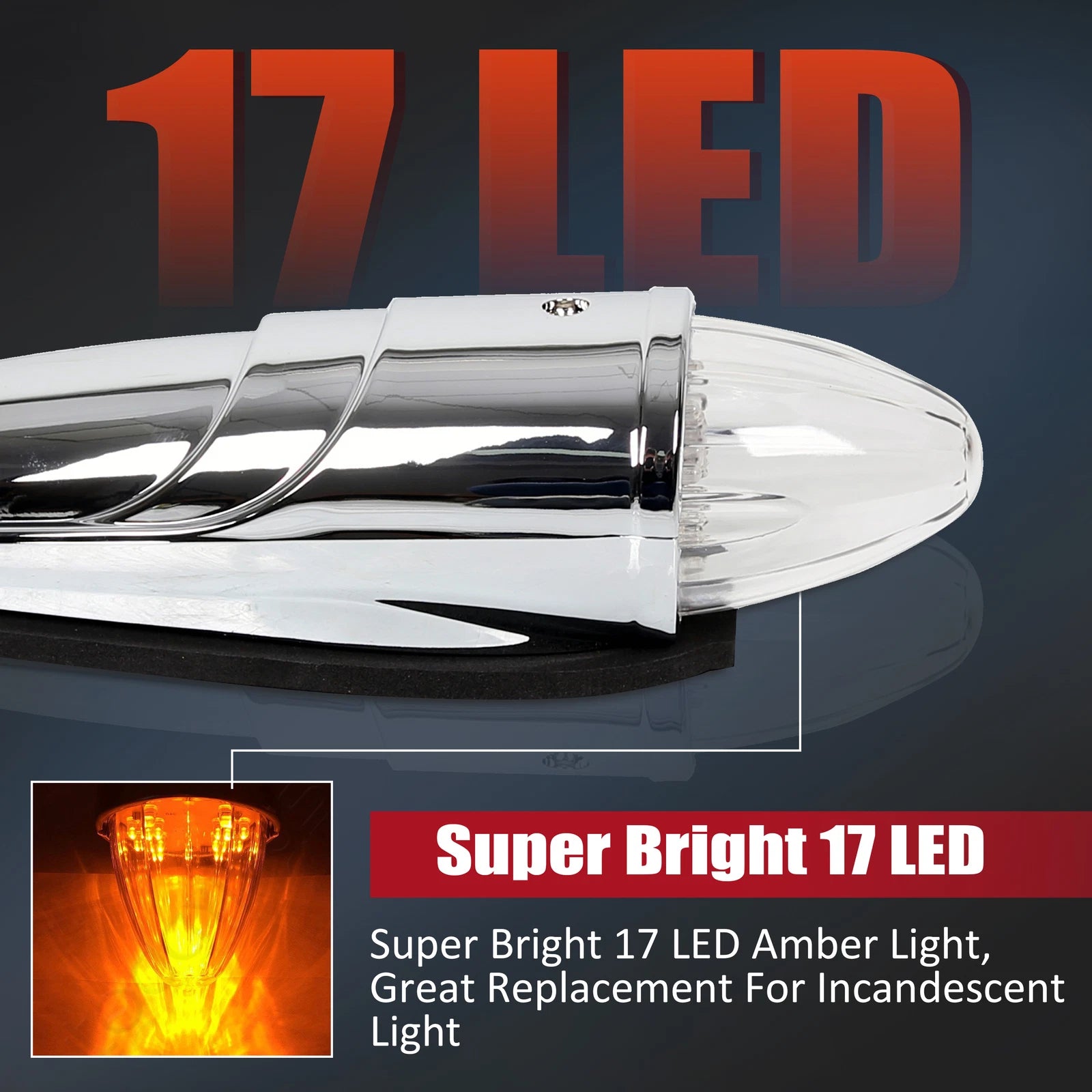 Set of 5 Clear Amber LED Roof Cab Marker Lights for Peterbilt Kenworth