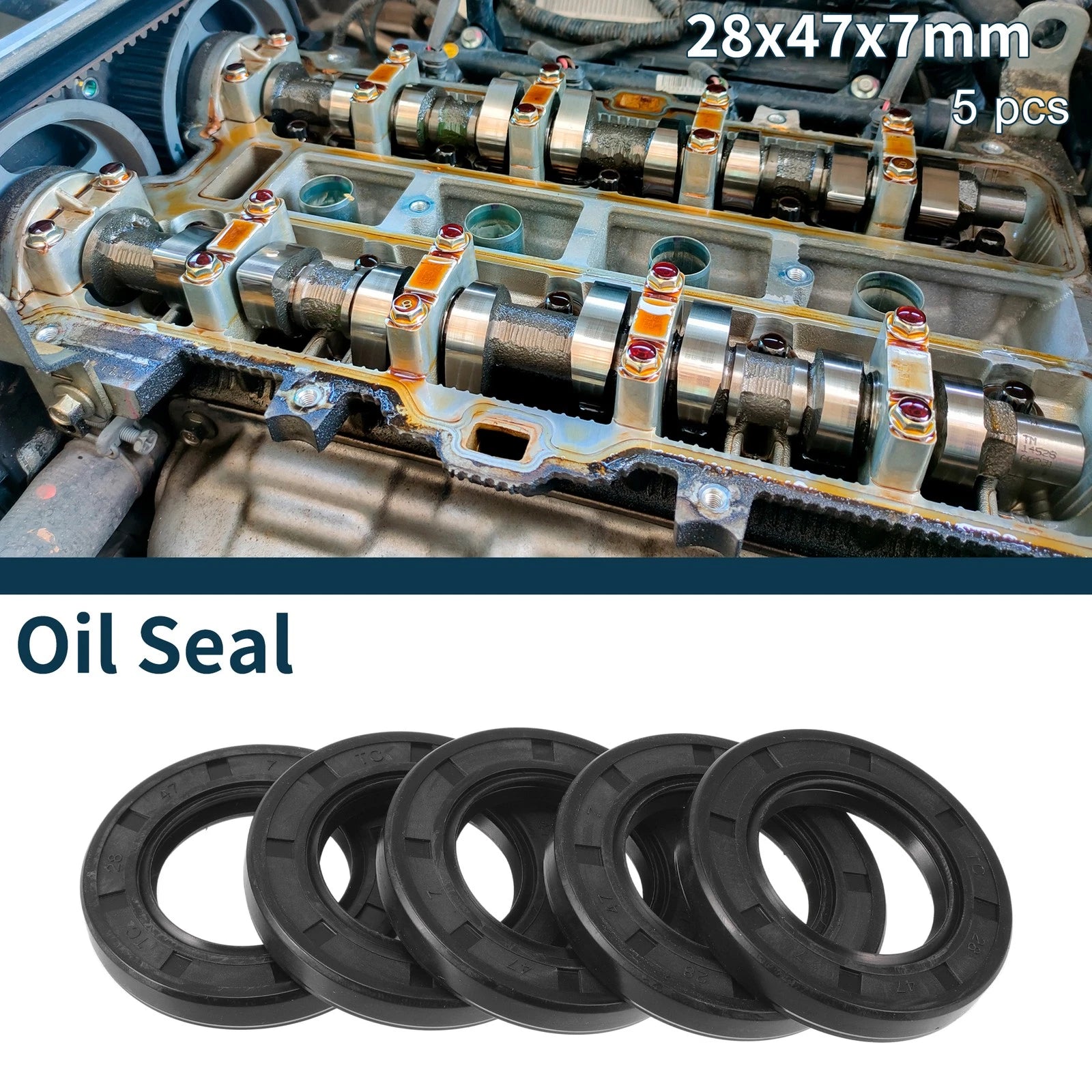 Set of 5 Oil Seal Rotary Shaft Seal NBR Rubber 28x47x7mm