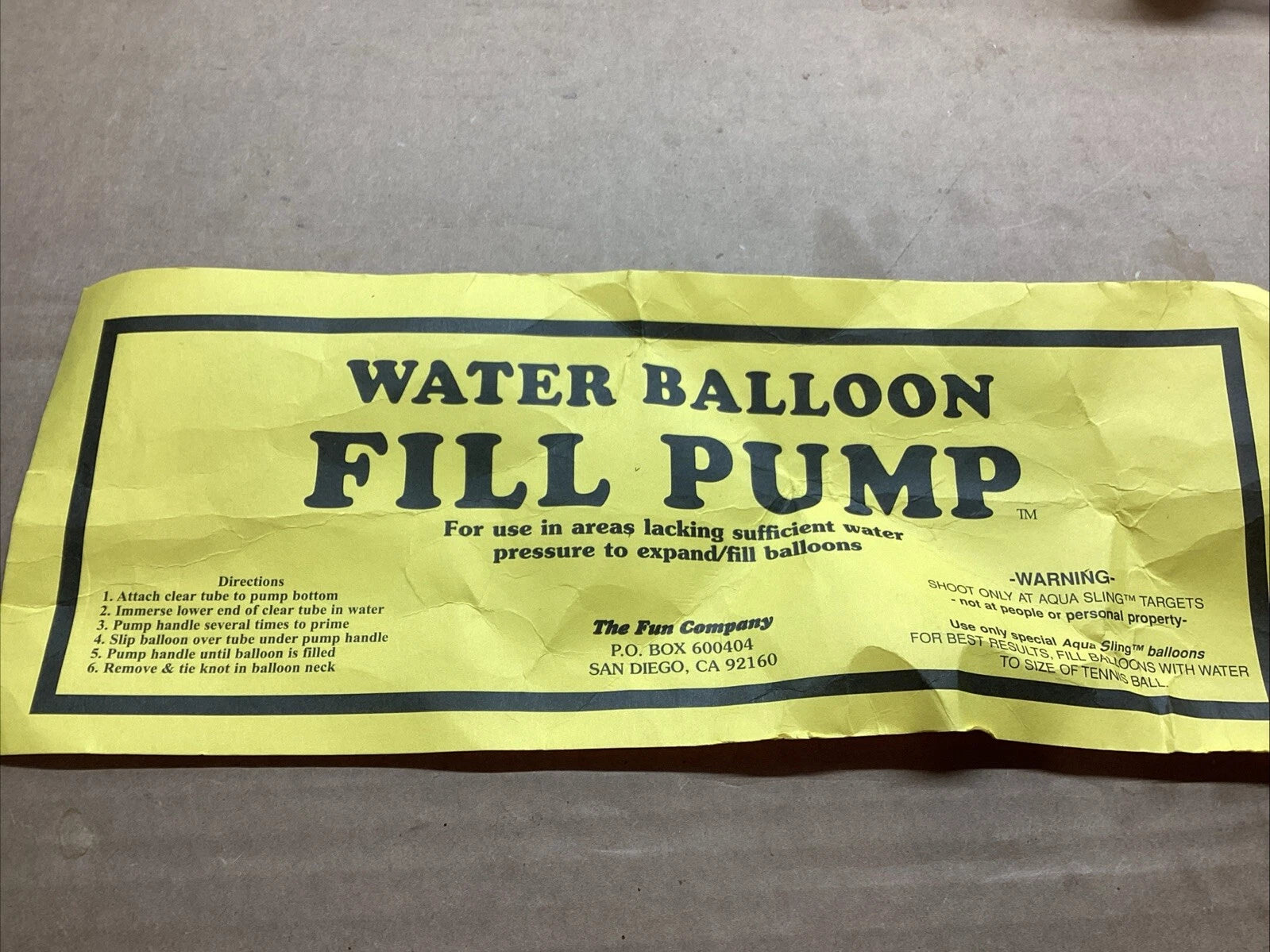 Water Balloon Fill Pump for Aqua Sling P1 (New Old Stock)