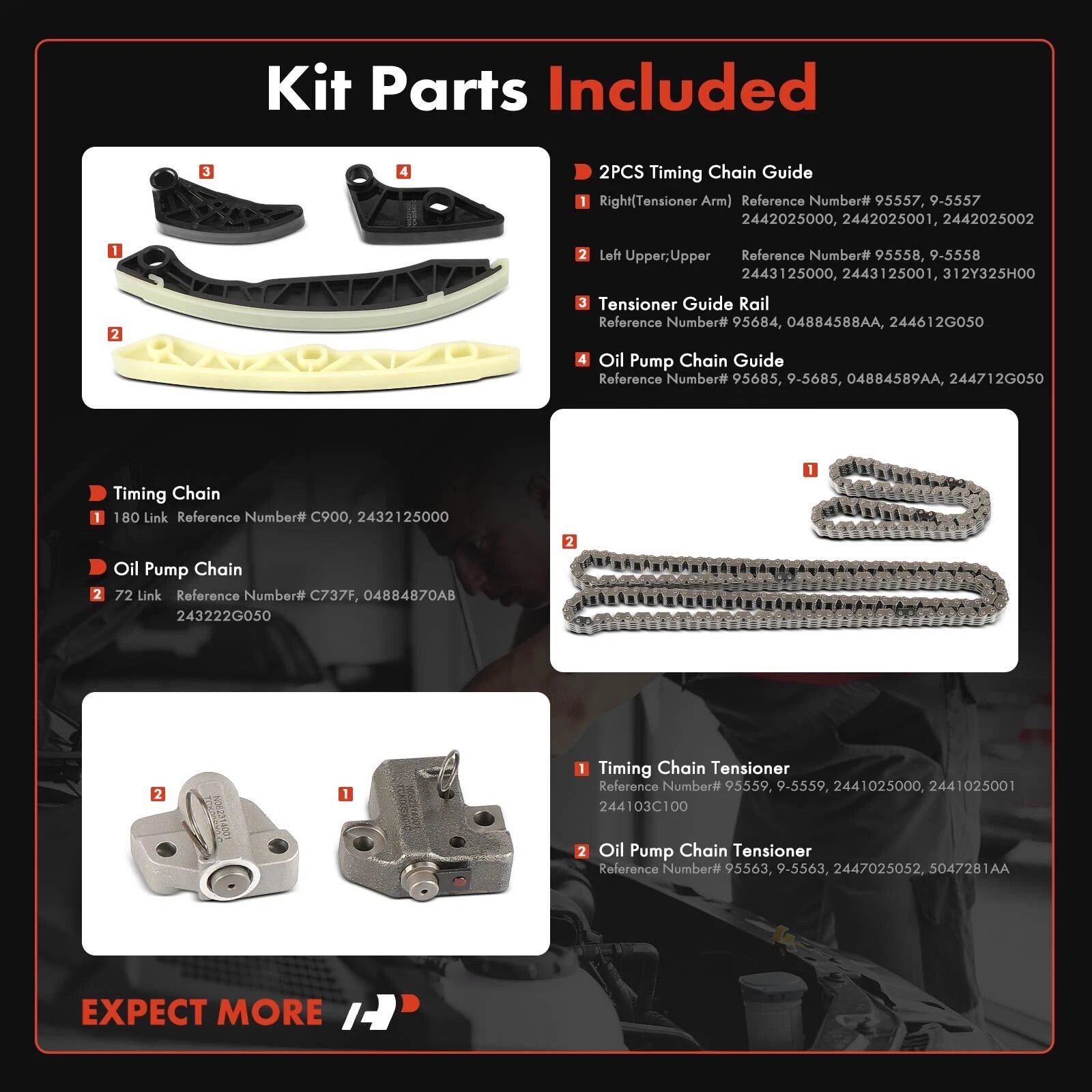 8x Timing Chain Kit for Hyundai Sonata (2009–2010) Kia Sorento (2011–2013)