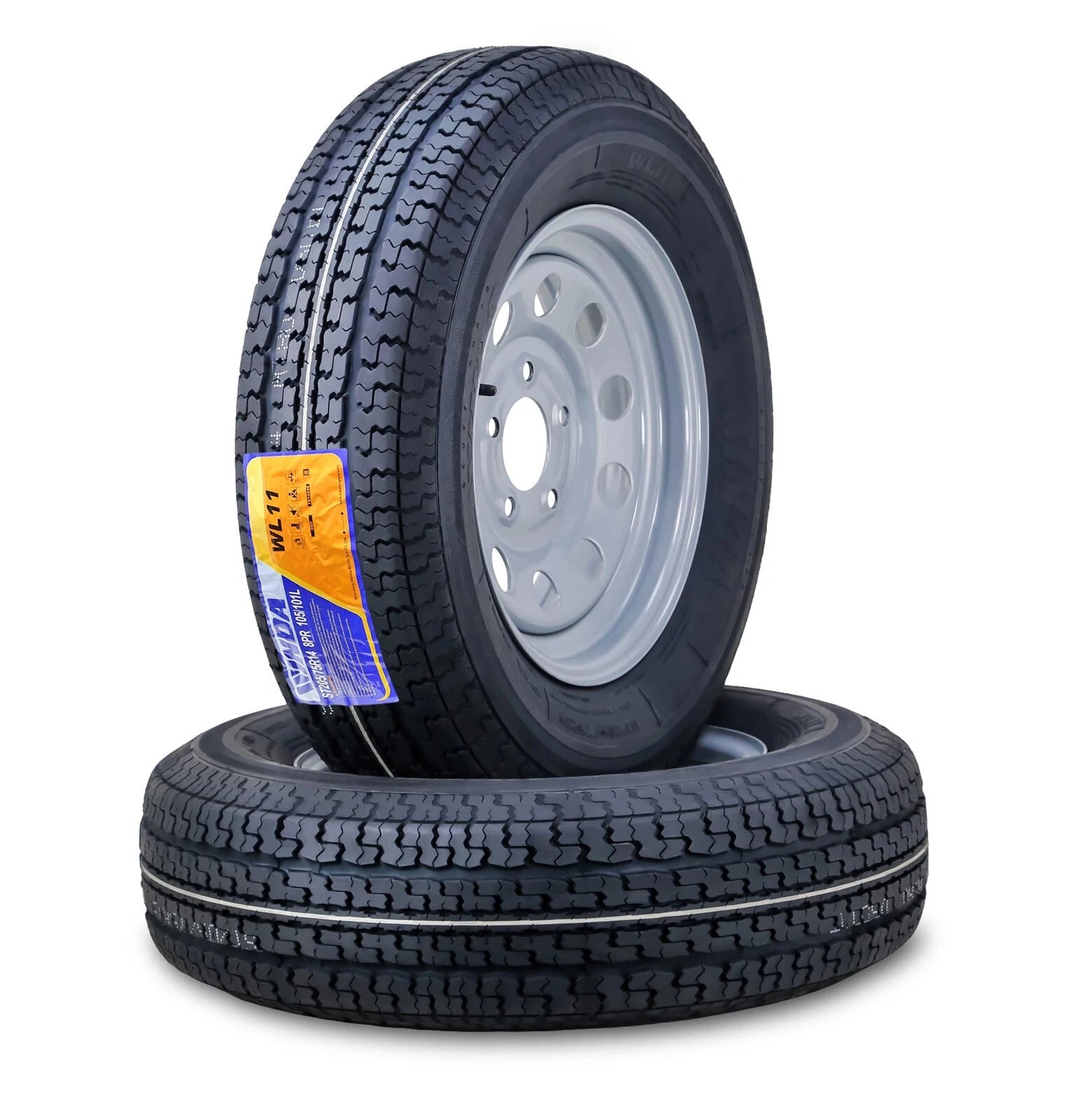 Set of 2 WINDA ST205/75R14 8-Ply Trailer Tire Rims 5 Lug Silver Mod