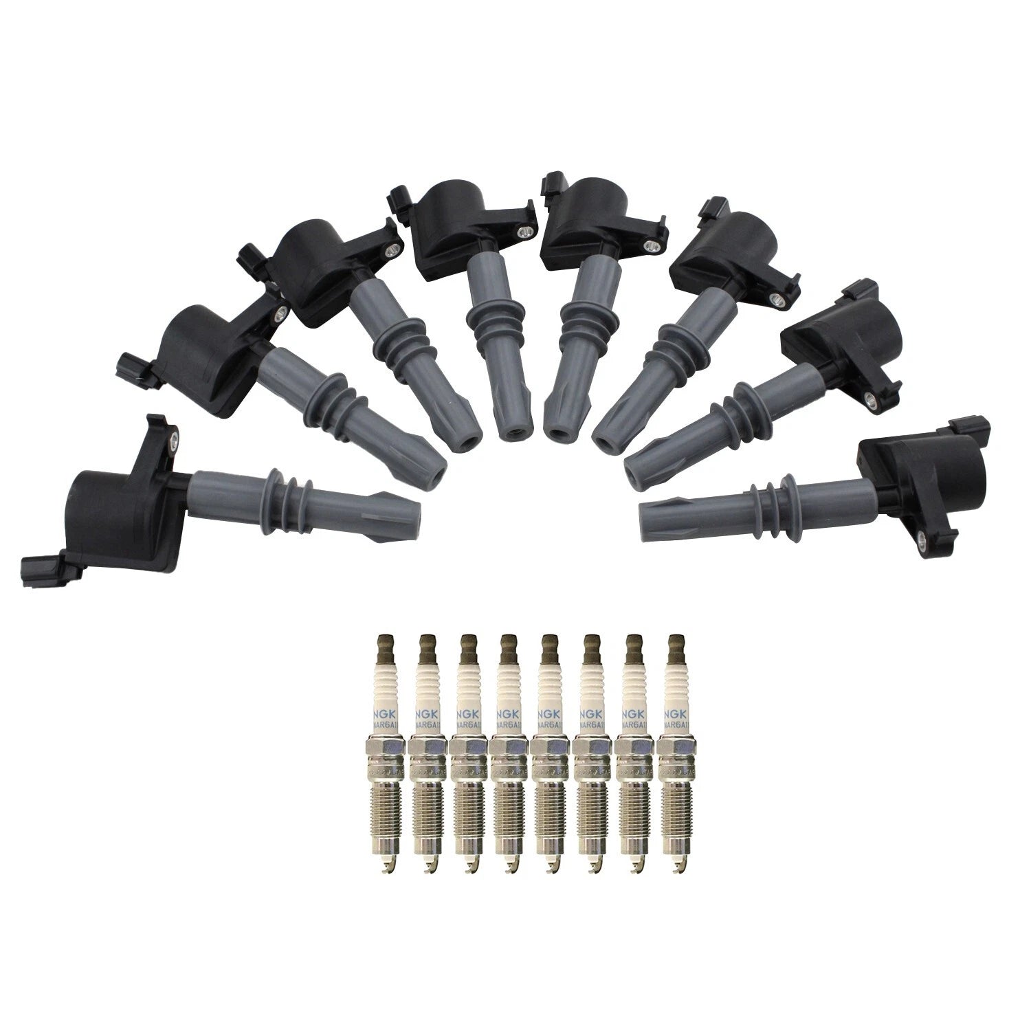 NGK Ignition Coil & 8 Platinum Spark Plugs Kit for Ford Expedition F-150 Mustang V8 (1997–2021)