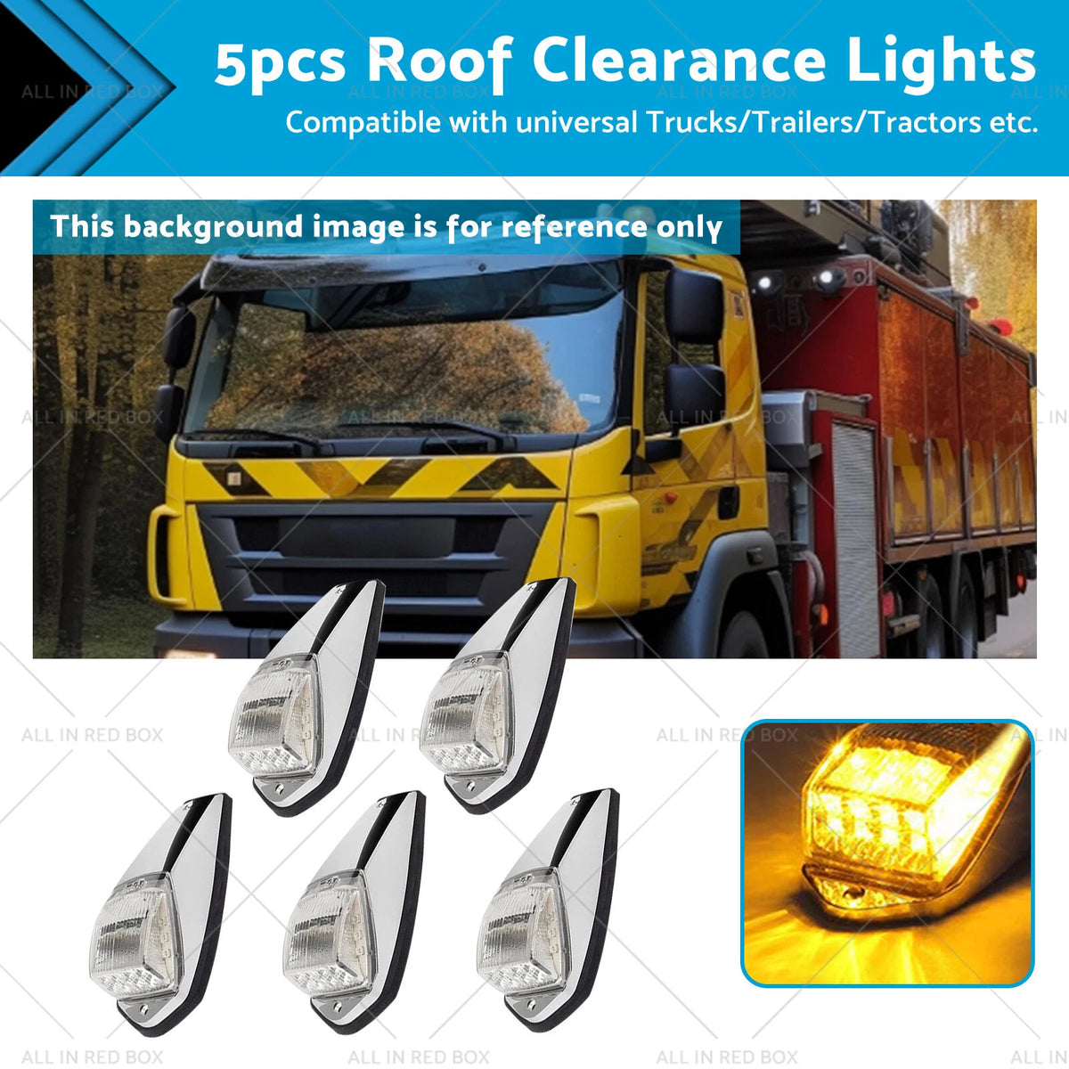 5pc 12V LED Cab Marker Roof Light for Peterbilt Kenworth Trucks