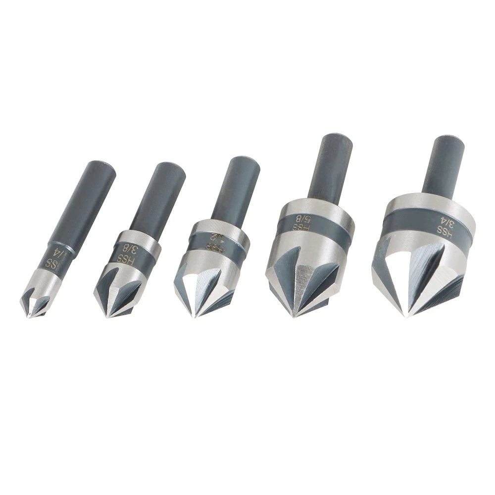 5-Piece Countersink Drill Bit Set for Metals Wood Plastic HSS