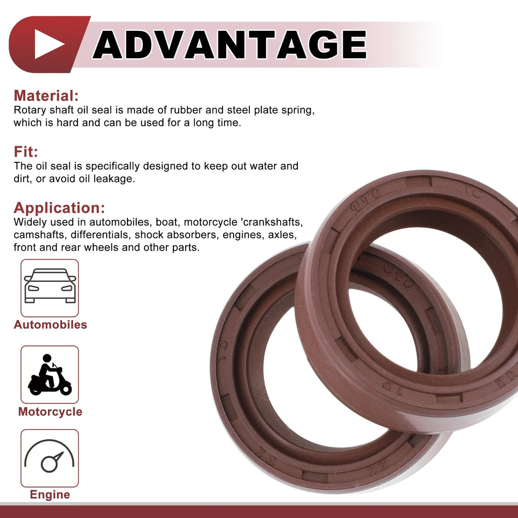 2X Oil Seal Rotary Shaft Seal for Various Models (22x32x10mm) FKM Rubber