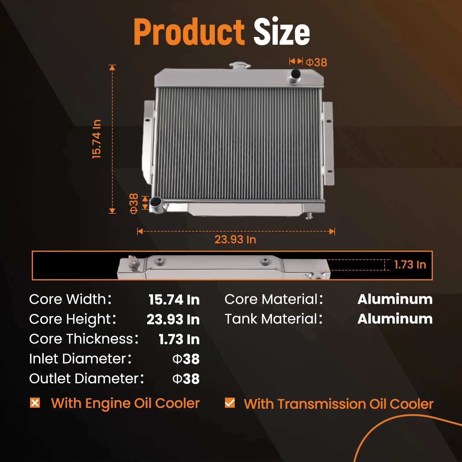 3 Row Aluminum Engine Radiator for Jeep CJ5 CJ7 L6 4.2L (1972–1986) CC583 AE583