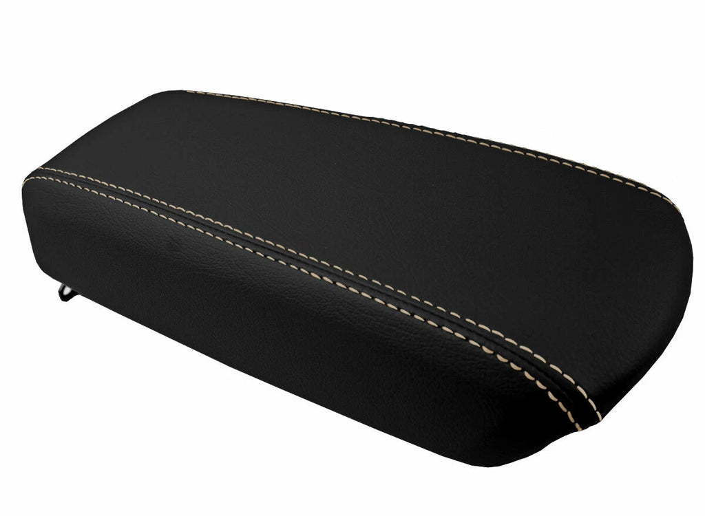 Leather Console Lid Armrest Cover for Ford Focus (2008–2011) Black Beige Stitch