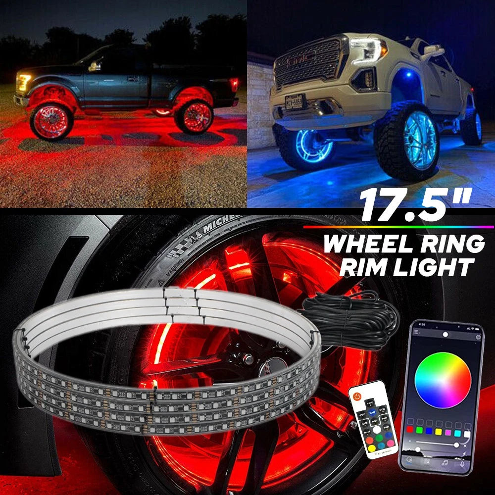 4X LED Rim Wheel Ring Light for Auto (17.5", RGB, Brake & Turn Signal)