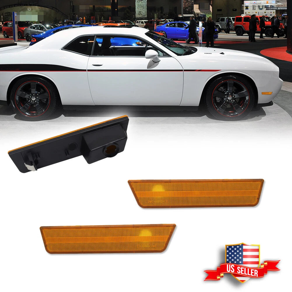 2X Amber Lens Front Bumper Side Marker Lights for Dodge Challenger (2008–2014)