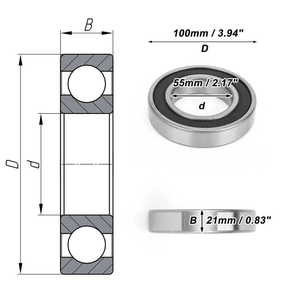 Deep Groove Ball Bearing 6211DDU for Scooter Skateboard Wheel (P0 55x100x21mm)