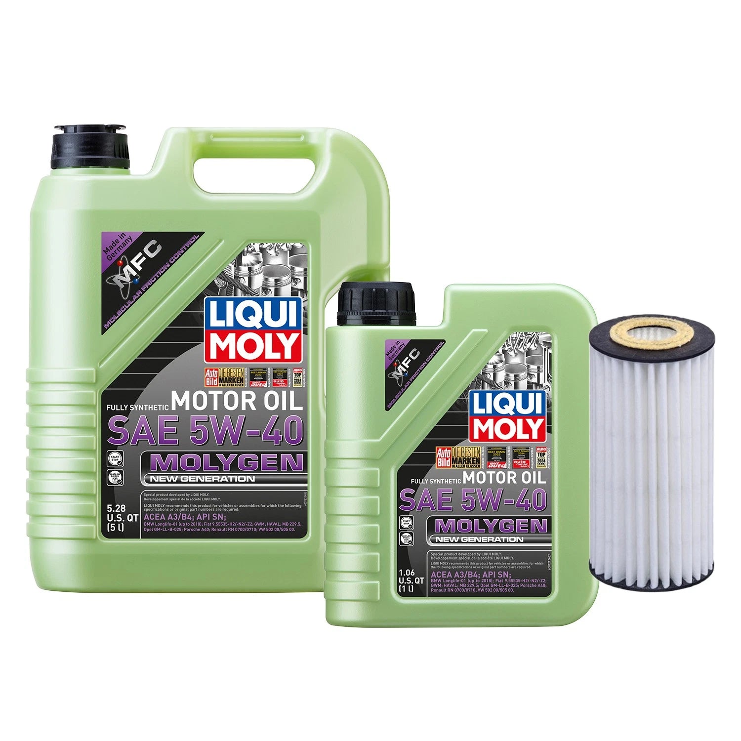 6L Liqui Moly Molygen 5W-40 Oil Change Kit for Audi L4 1.8/2.0L (2010–2023)