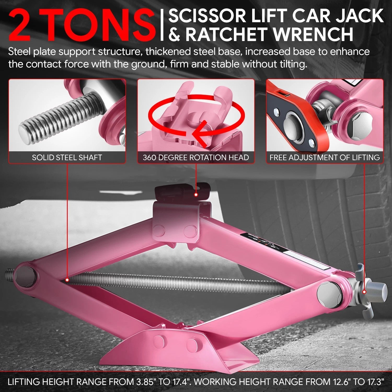 17.4in Steel Leveling Scissor Jack for SUV Wagon (4409lbs Capacity)