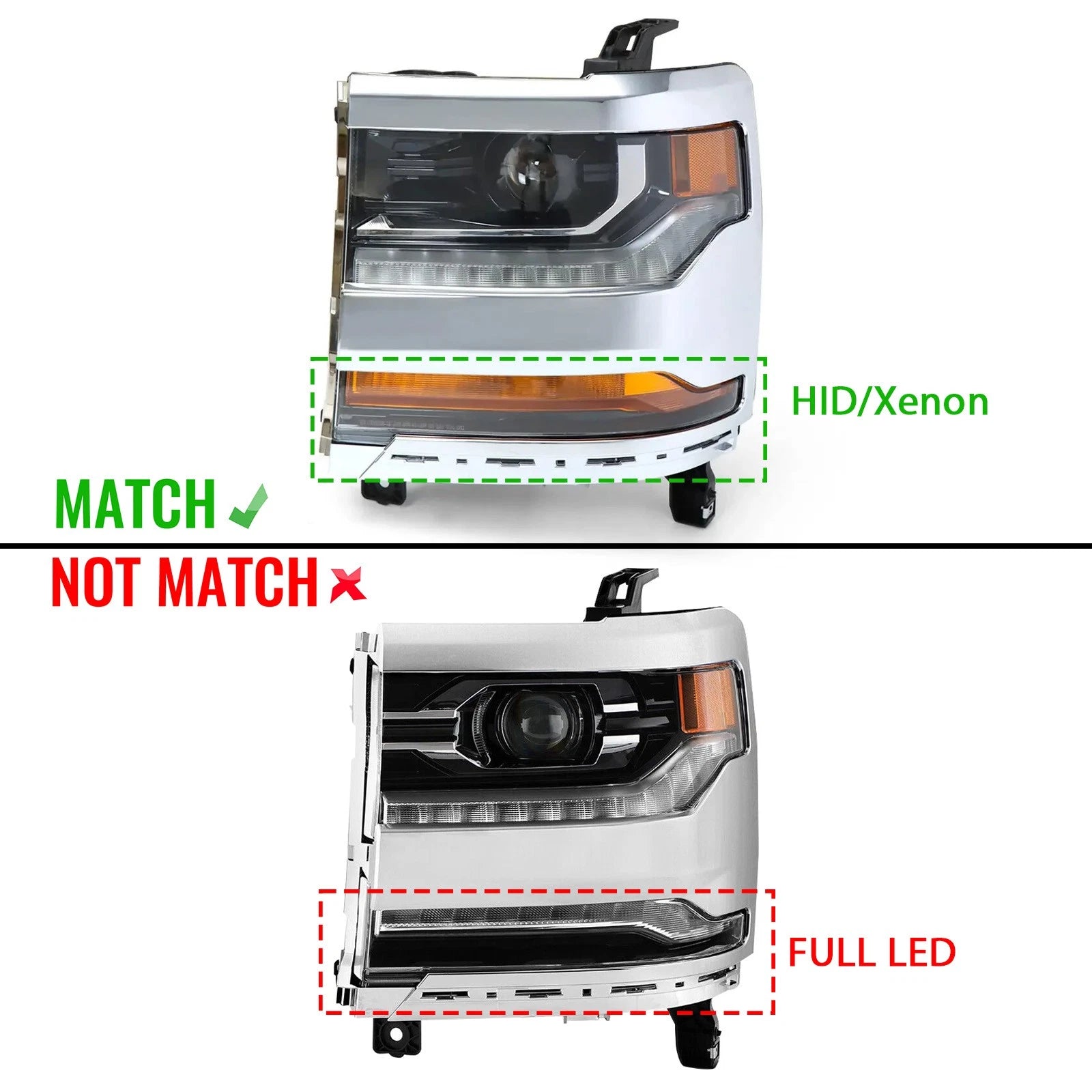 HID/Xenon Headlight for Chevy Silverado 1500 (2016–2018) W/LED DRL Chrome Left