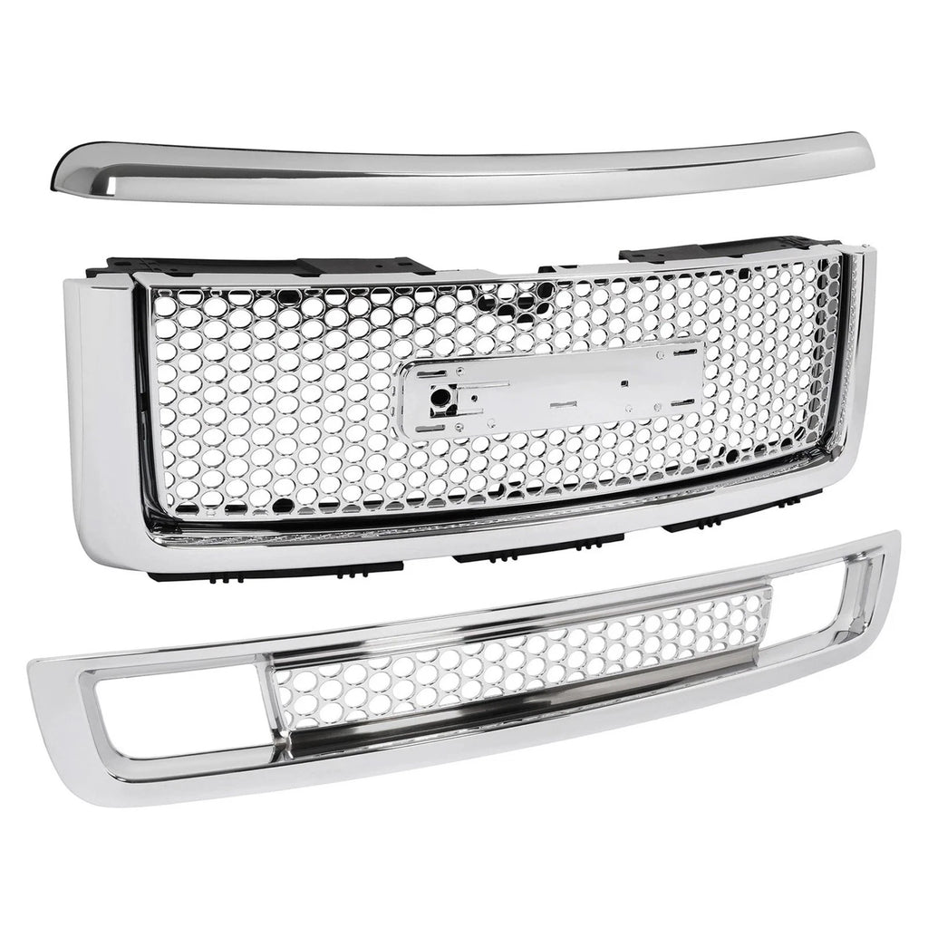 Chrome Upper Lower Grille Hood Molding for GMC Sierra 1500 Denali (2007–2013)