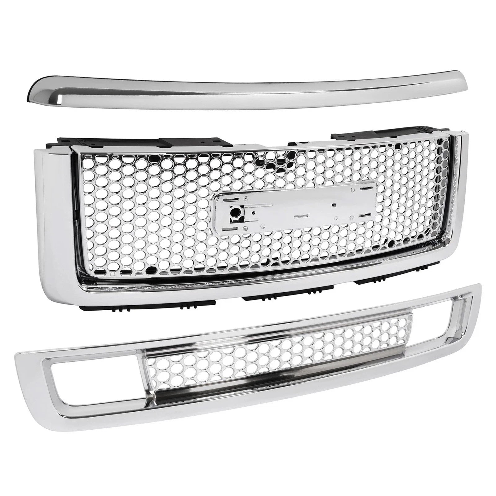 Chrome Upper Lower Grille Hood Molding for GMC Sierra 1500 Denali (2007–2013)