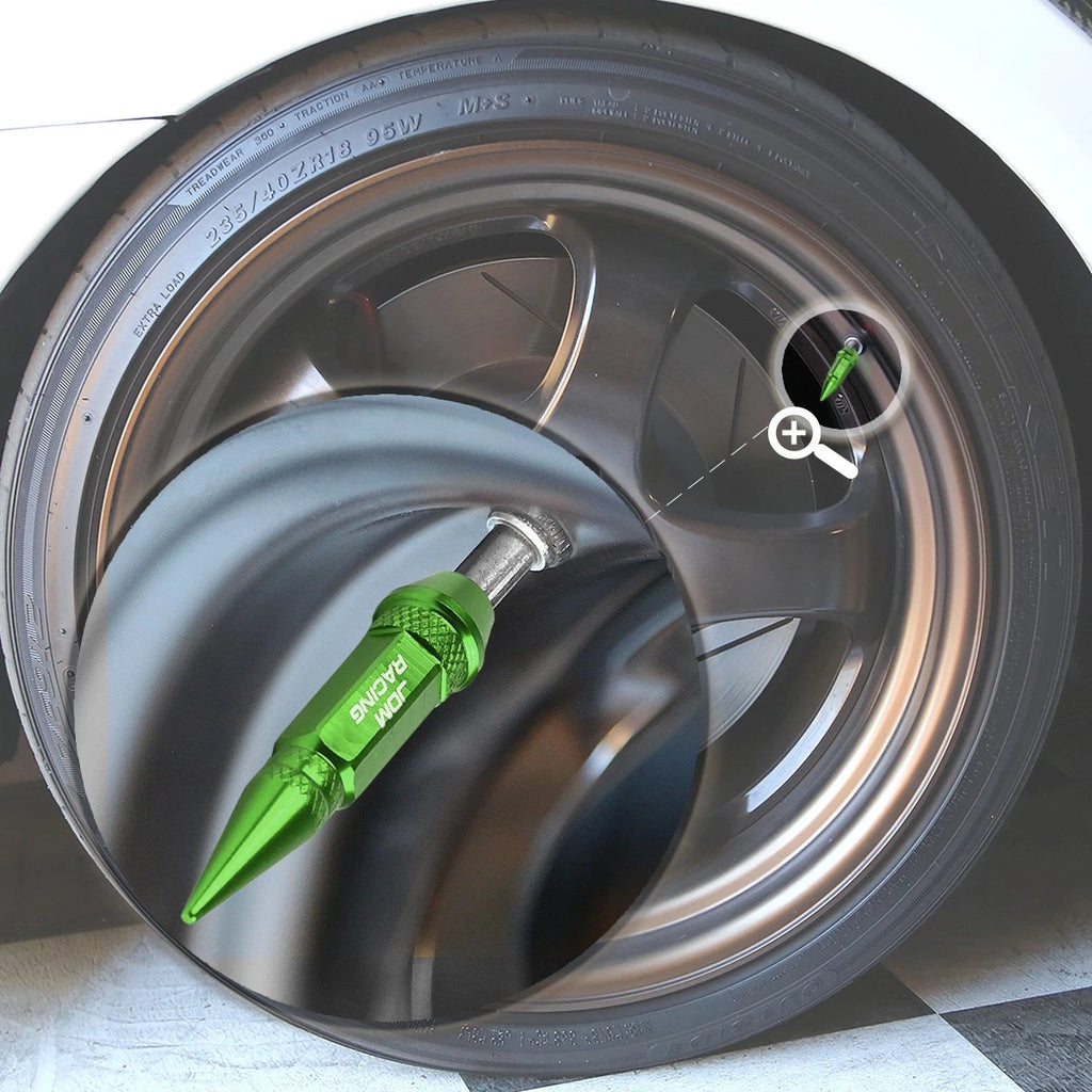 Set of 4 Green Aluminum Tire Stem Caps for Universal Vehicles (60mm)