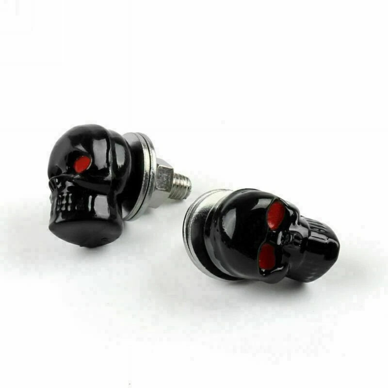 2X Black Skull License Plate Frame Screw Bolts for Universal Motorcycle