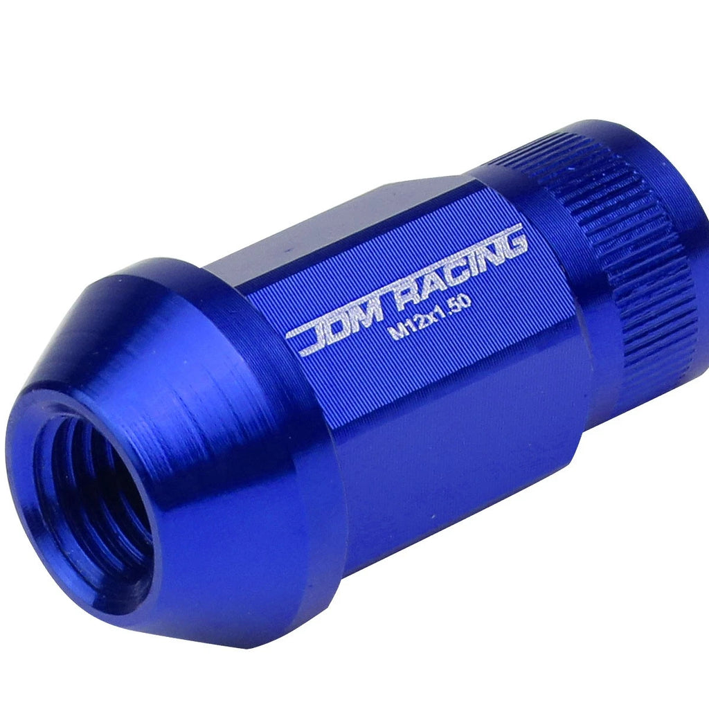 Set of 4 Open End M12x1.5 44mm Tall Blue Aluminum JDM Wheel Lug Nuts