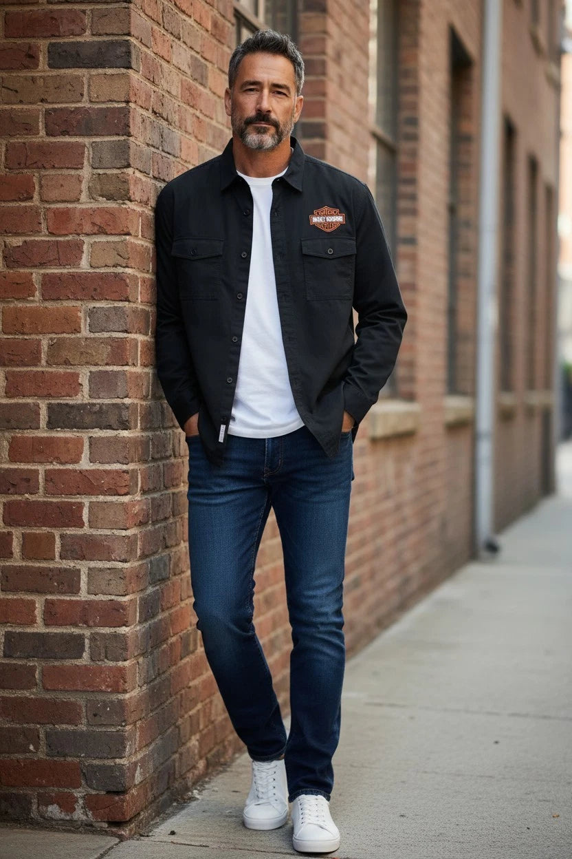 Men's Bar & Shield Long Sleeve Shirt for Harley-Davidson (2XL) - Black