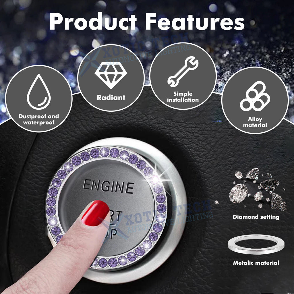 Crystal Bling Rhinestone Start Stop Button Ring for Car (Universal)