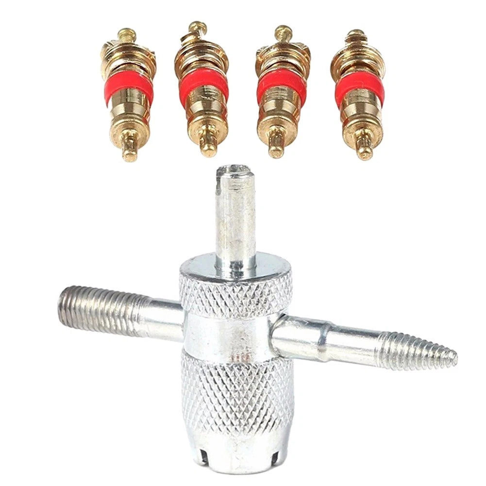 4 in 1 Valve Core Tool Set for Cars with 5 Copper Valve Cores