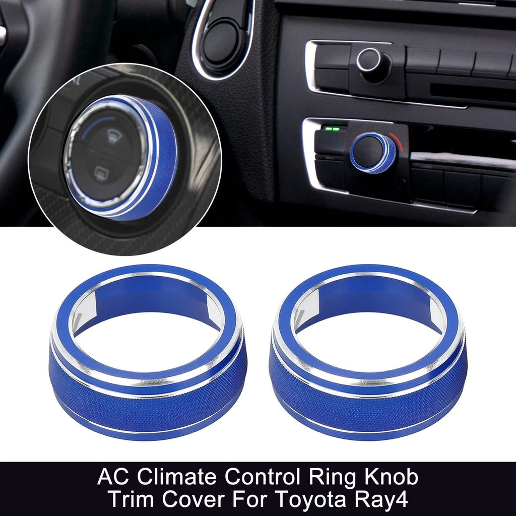 2X Blue AC Climate Control Knob Ring Trim Cover for Toyota RAV4 (2019–2021)