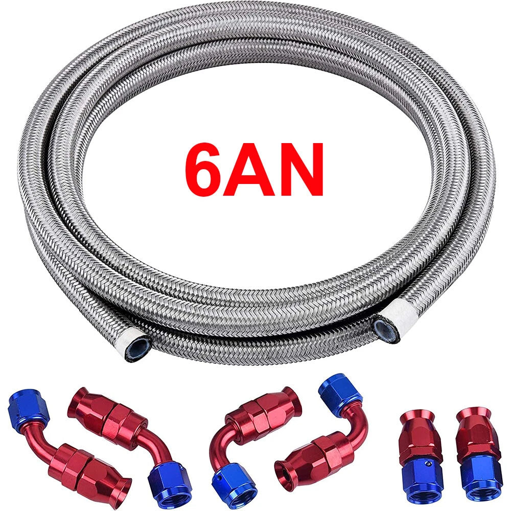 6AN PTFE 3/8" Fitting Stainless Braided Oil Fuel Hose Line Kit (2014–2019)