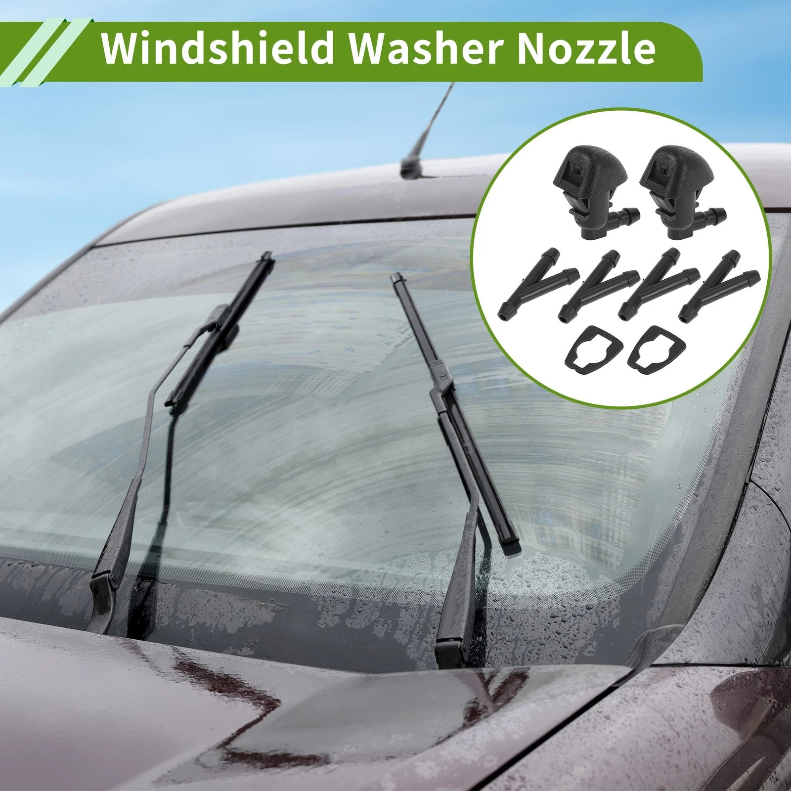 Windshield Washer Nozzle Set with Hose Connector for Honda 