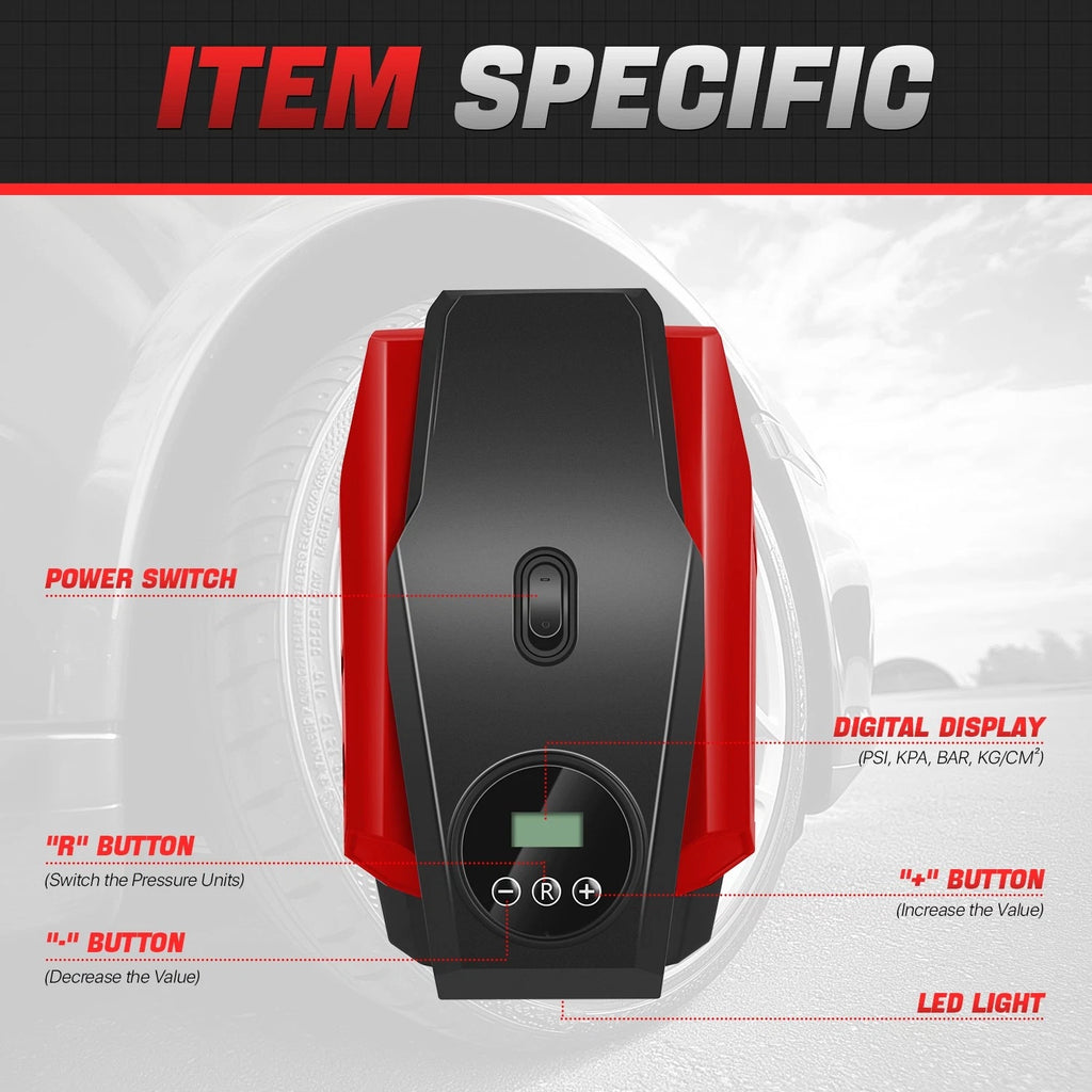 LED Tire Inflator for Portable Air Pump (Auto Shut Off)