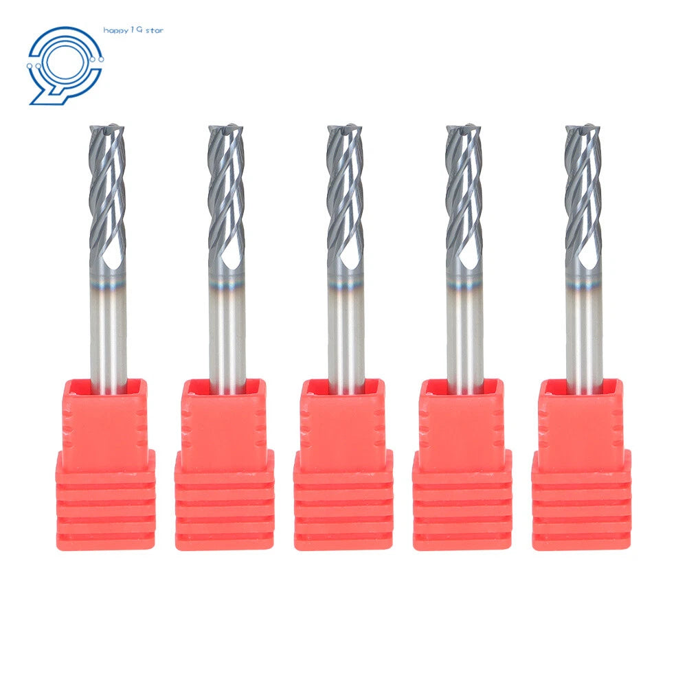 Set of 5 End Mills 3/16" Shank Diameter 4 Flute Carbide