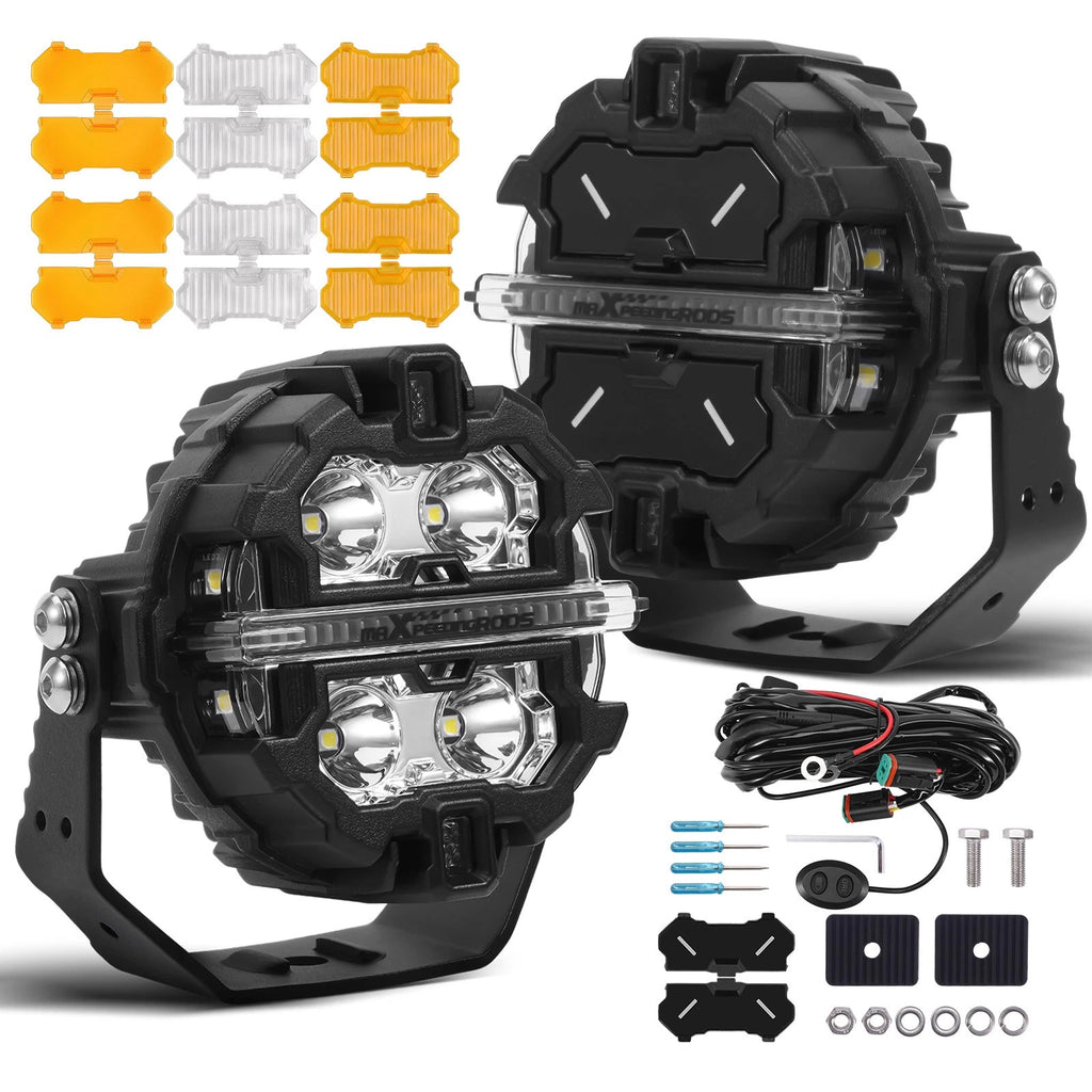 3.5 Inch LED Light Pods for Off Road Truck (9-32V) - Spot Beam, 3 Covers