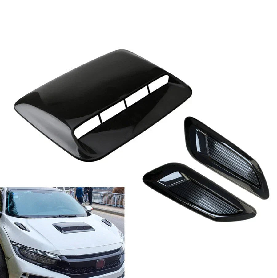 3 x Universal Car Air Flow Intake Hood Scoop Vent Cover Glossy Black