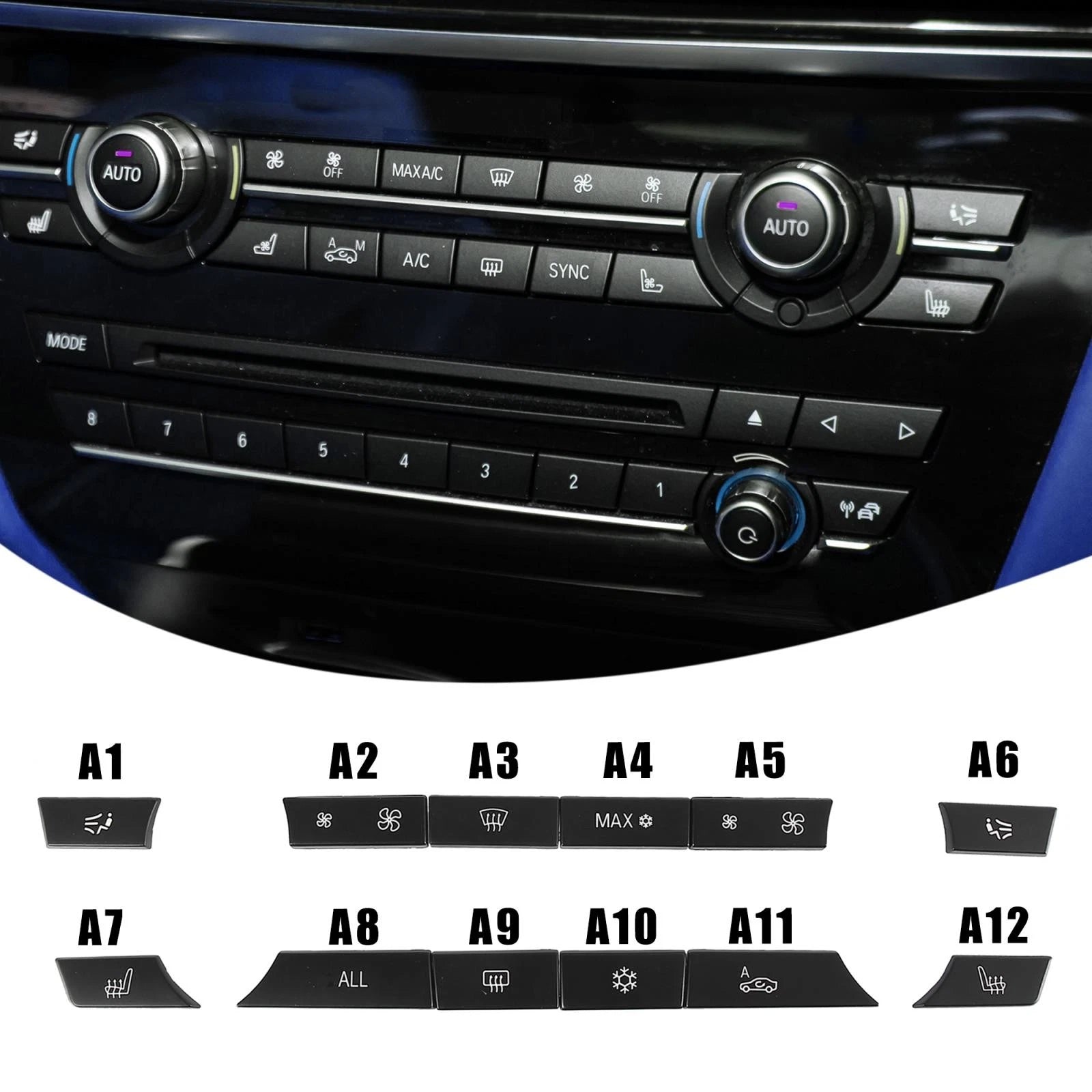 12pcs Air Conditioning Control Switch Button Cap Cover for BMW 5 6 7 (F10 F01 F12)
