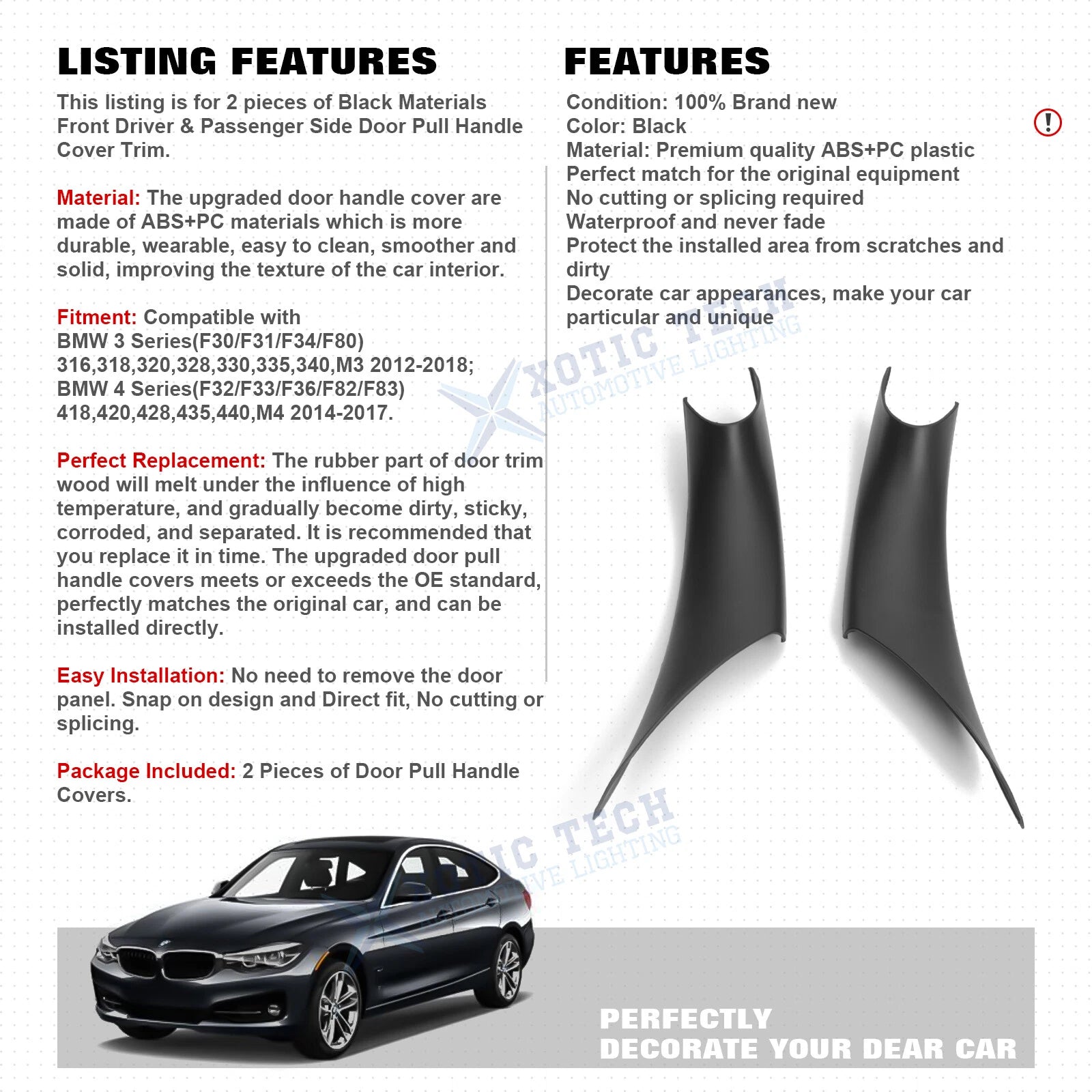 Side Door Pull Handle Interior Cover for BMW 3 4 Series (F30-F36) (2012-2017)