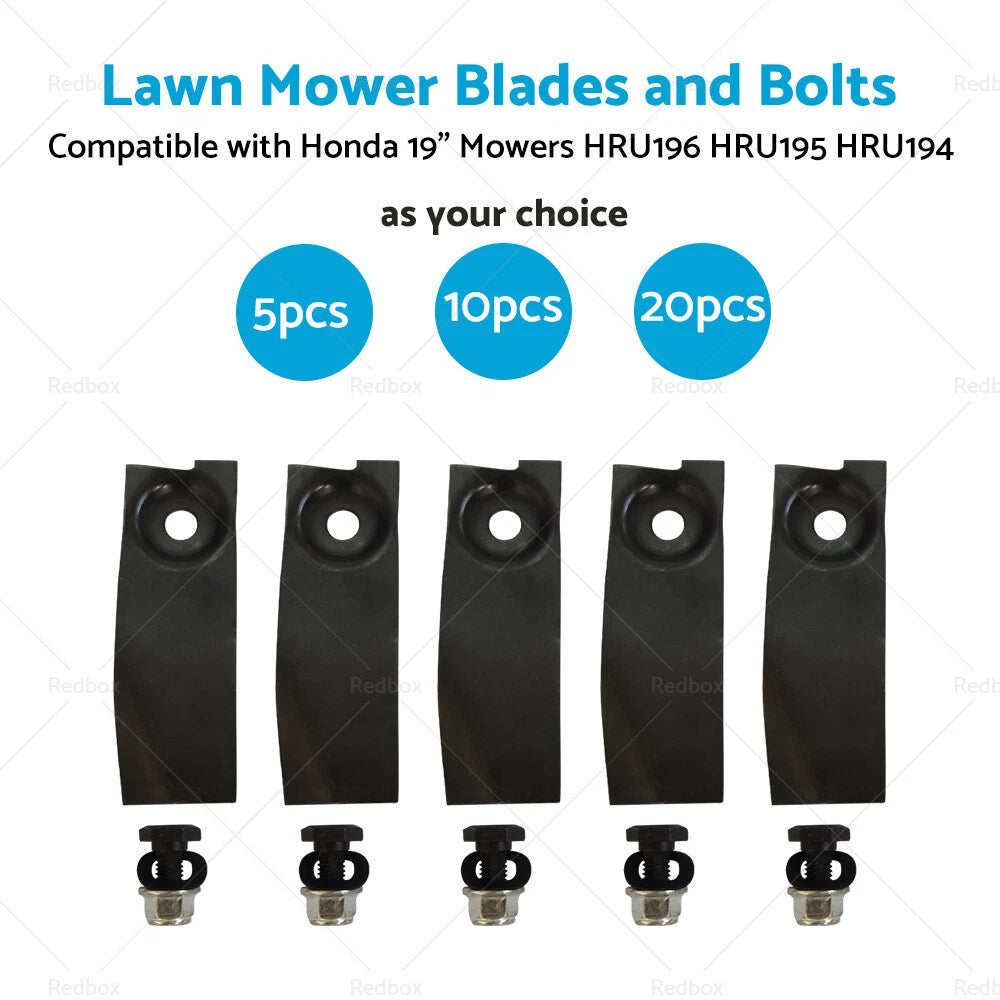 Set of 5 Lawn Mower Blades and Bolts for Honda HRU196 (2000–2023)