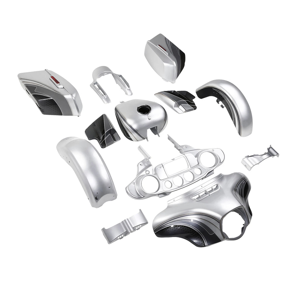Fairings Bodywork Kit for Street Glide (2014–2024) Silver Black Honeycomb Fade