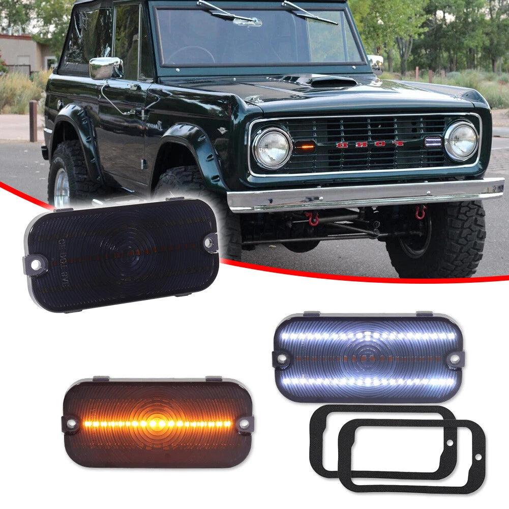 2X Smoked Switchback LED Parking Signal Lights for Ford Bronco (1966–1968)