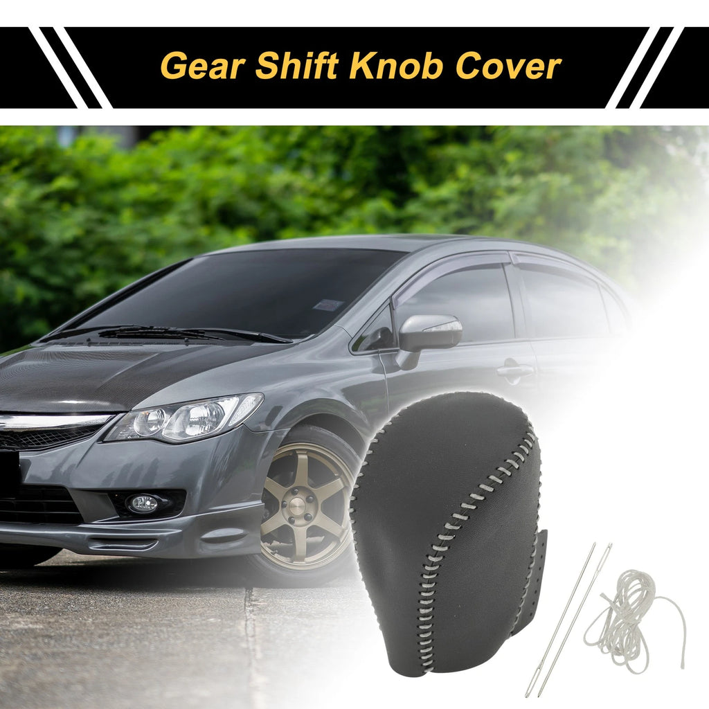 1 Pc Gear Shift Knob Cover for Honda Civic (2016–2021) Black Gray Faux Leather